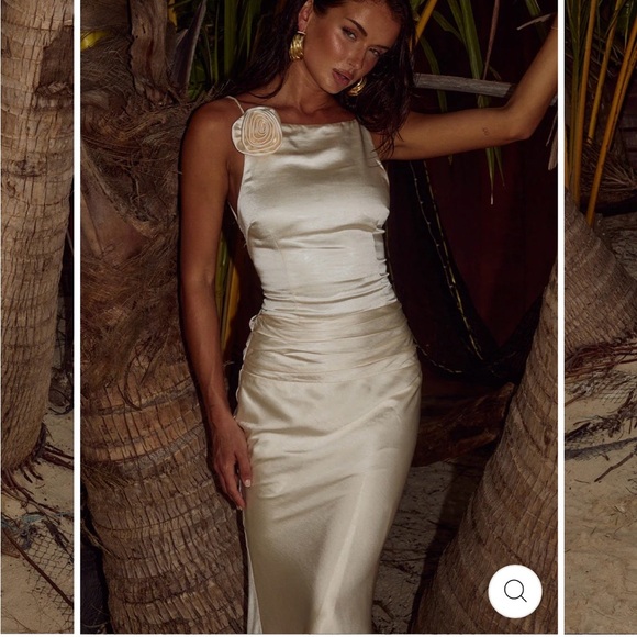 Satin Lace-Up Back Maxi Slip Dress in Ivory - Picture 2 of 3